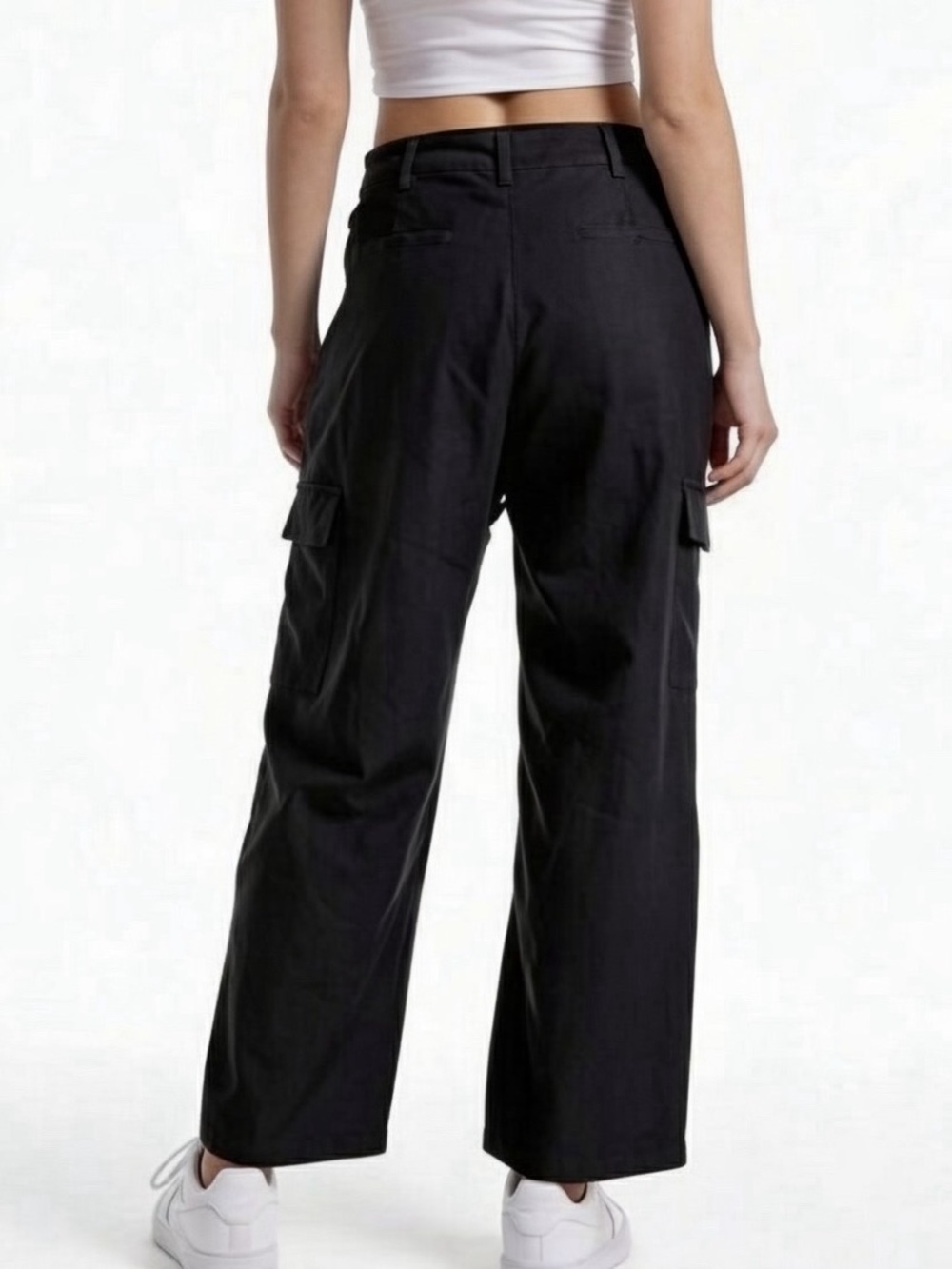 HUNTER & BROWN Black Wide Leg High Rise Pleated Cargo Pants--NWT--M - Picture 4 of 16